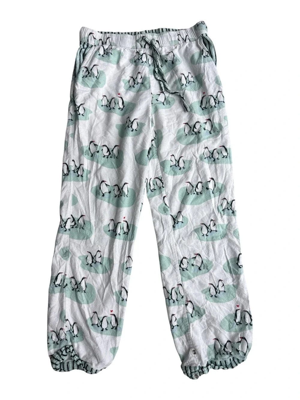 Munki Munki  Flannel Pajama White Blue Penguin Button Up Long Sleeve